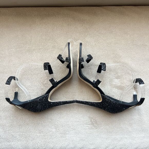 Tamara Mellon Frontline Black Glitter Crystal Heeled Sandals US 7 EU 37.5 Formal - Picture 4 of 16